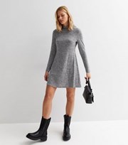 New Look Grey Fine Knit High Neck Long Sleeve Mini Swing Dress